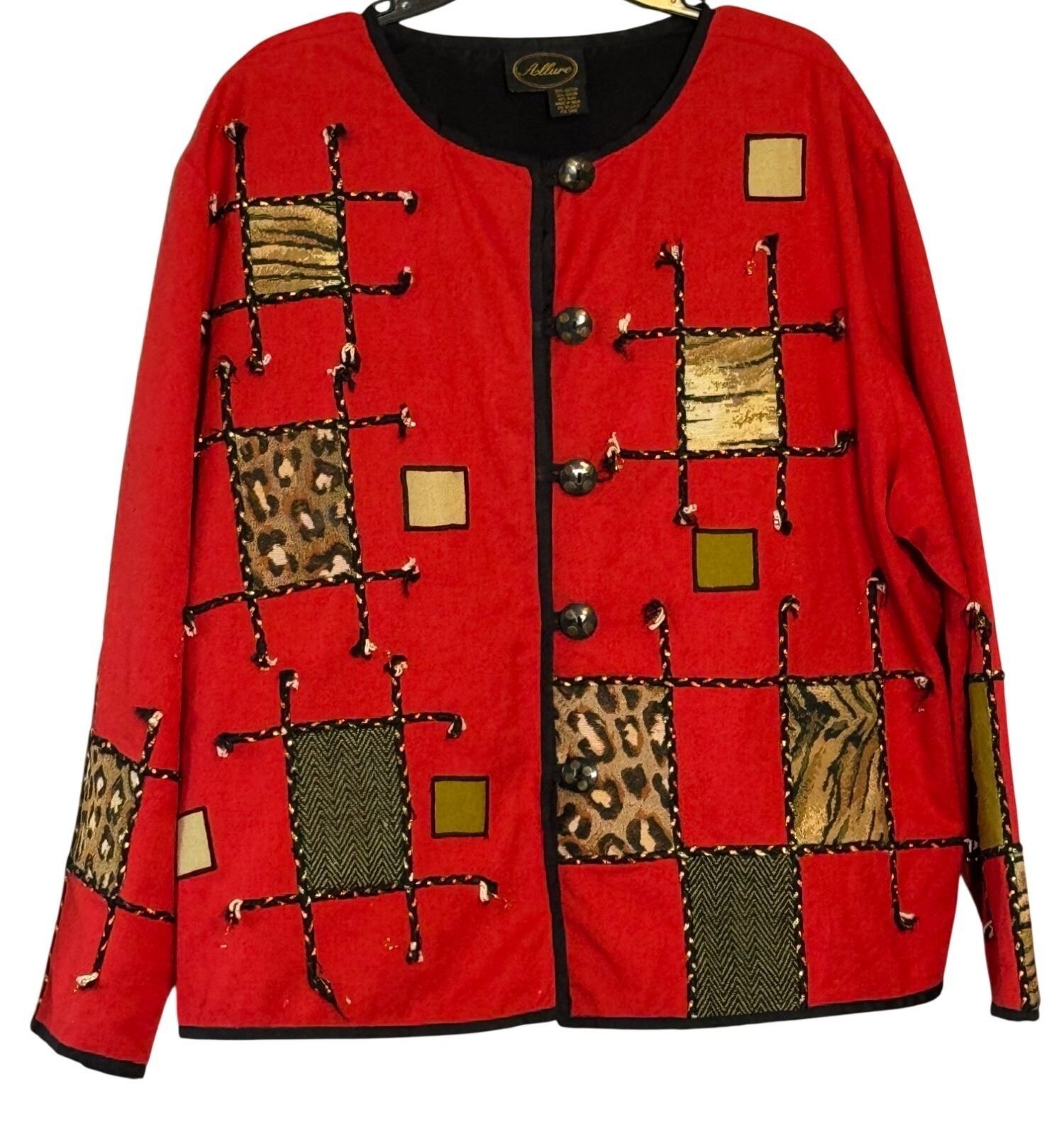 Allure Vintage Women’s Size 2X Red Animal Print Patchwork Art To Wear Jacket