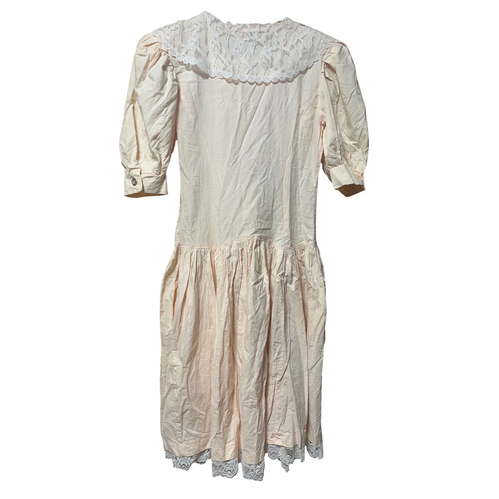 Vintage 1970s Joni Blair Prairie Dress Lace Collar Cotton Pockets USA 7