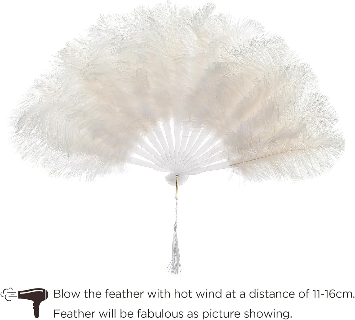 Vintage White Ostrich Feather Fan for 1920s Flapper Costume