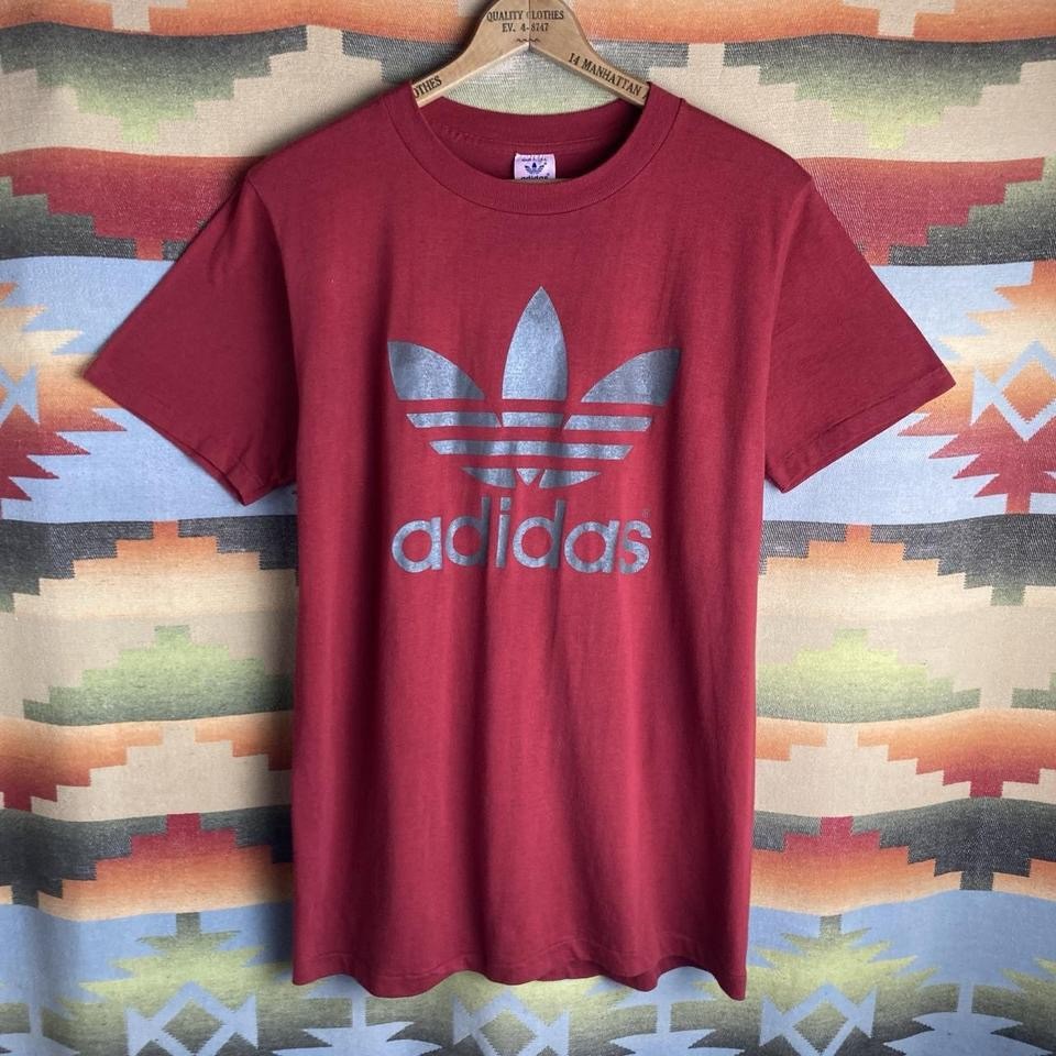 Vintage 80s Adidas Trefoil Maroon T-shirt | Size Mens Large USA 50/50