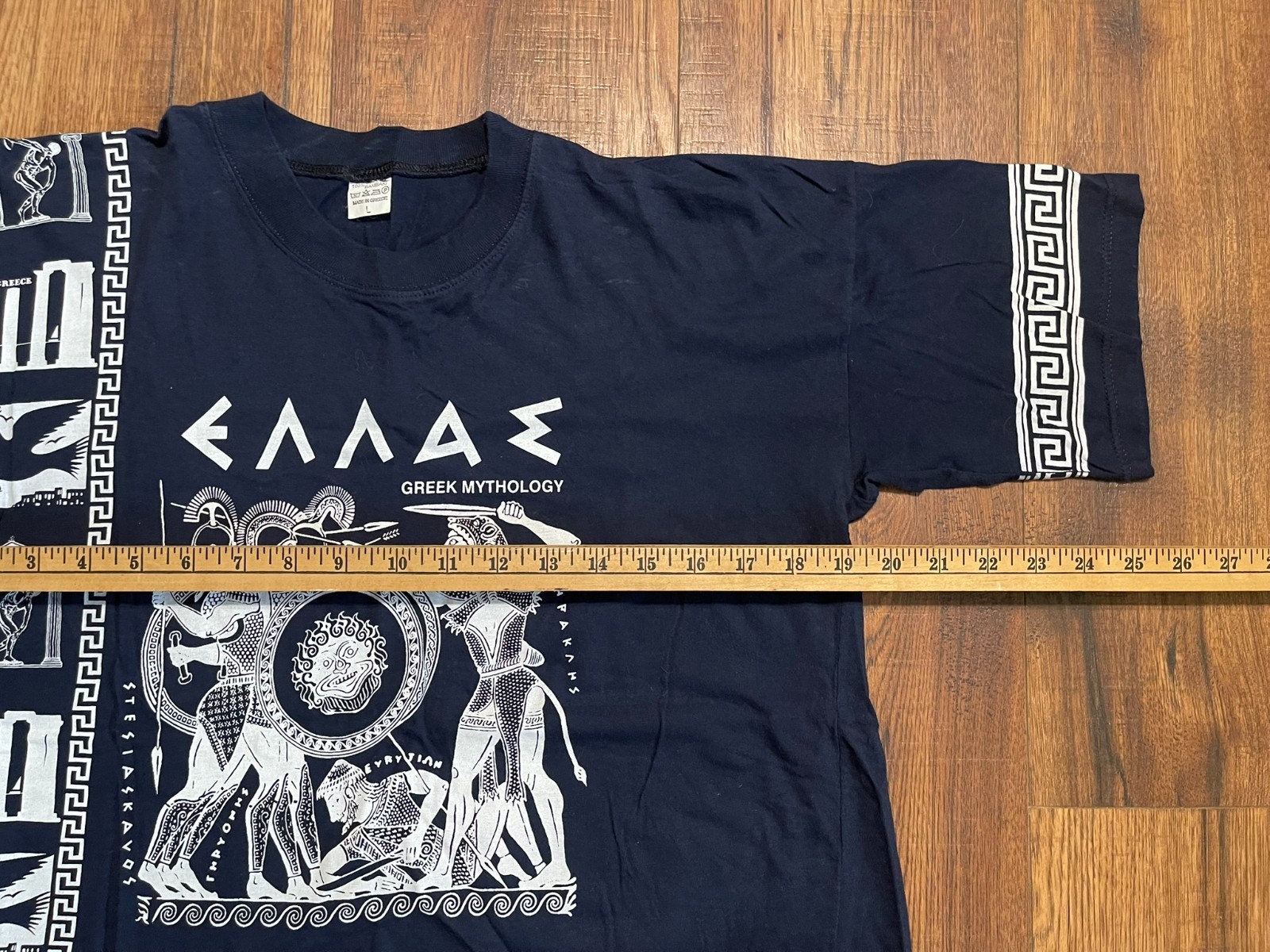 Men’s Large Greek Mythology All Over Print Navy T Shirt Tourist Travel