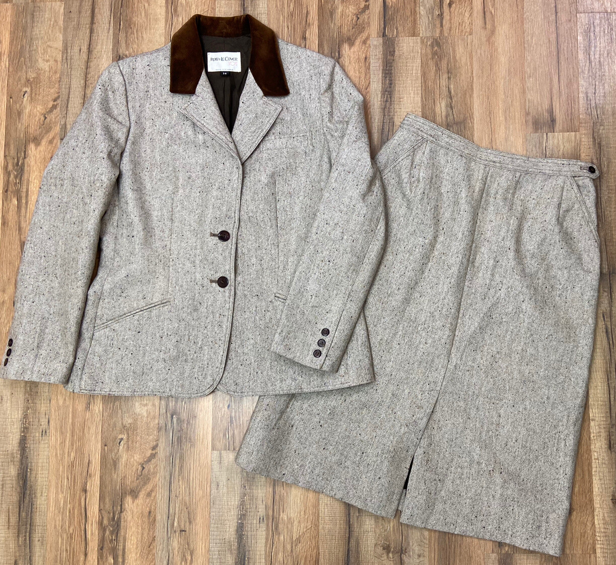 Vintage Roth-Le Cover Sport Wool Blend Skirt Suit Women’s Size 14 Brown Romania