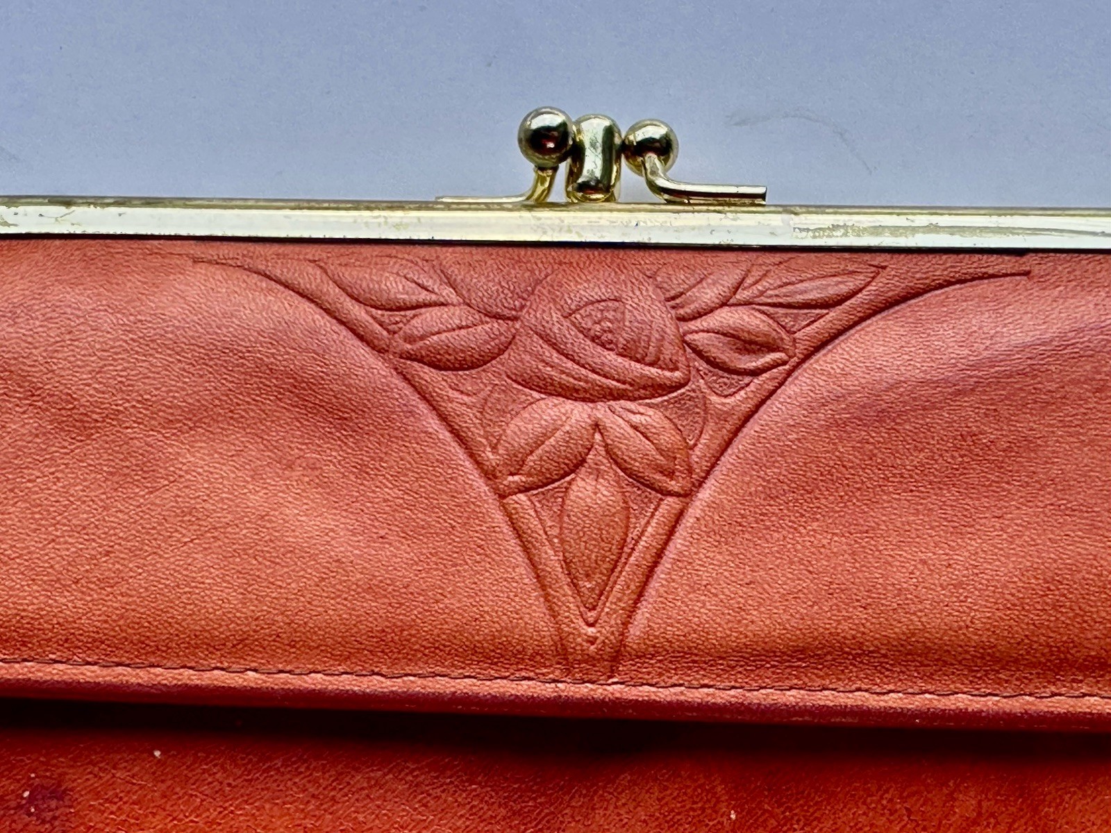 Vintage Rolfs Cowhide Leather Wallet Tooled Floral French Purse Tri-Snap Brown
