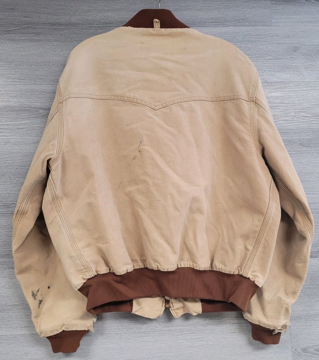 MENS VINTAGE CARHARTT JACKET BROWN CANVAS MESH LINING DISTRESS WORKWEAR MEDIUM