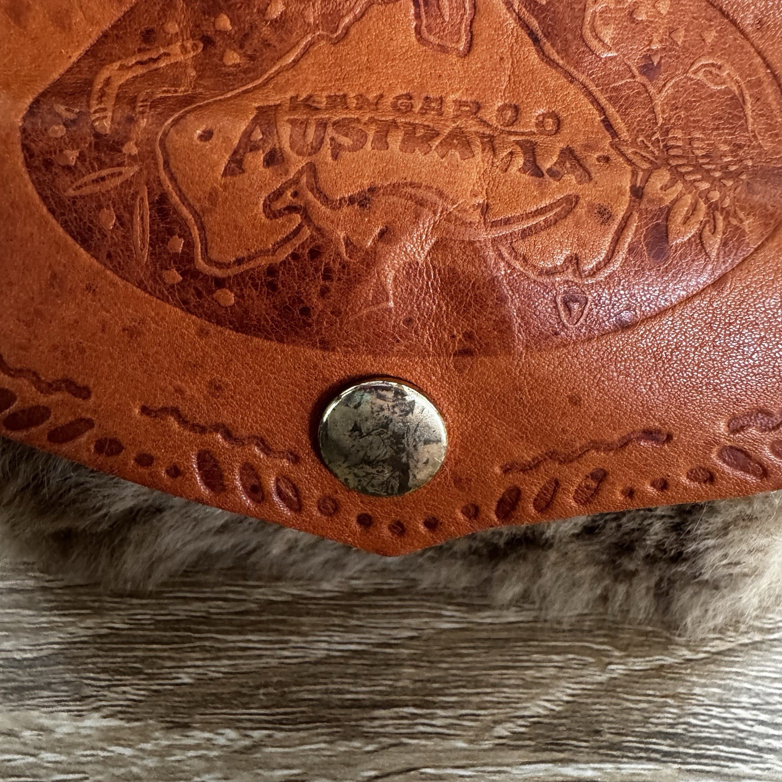 Kangaroo Fur Coin Purse Wallet Australia Souvenir Leather Vintage Gold Tone
