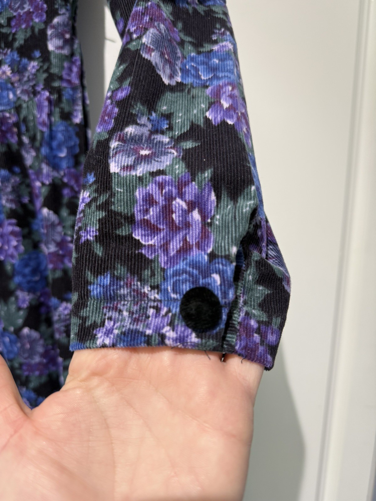 Vintage 1980s Laura Ashley Floral Corduroy Dress | Velvet Collar | Made in GB