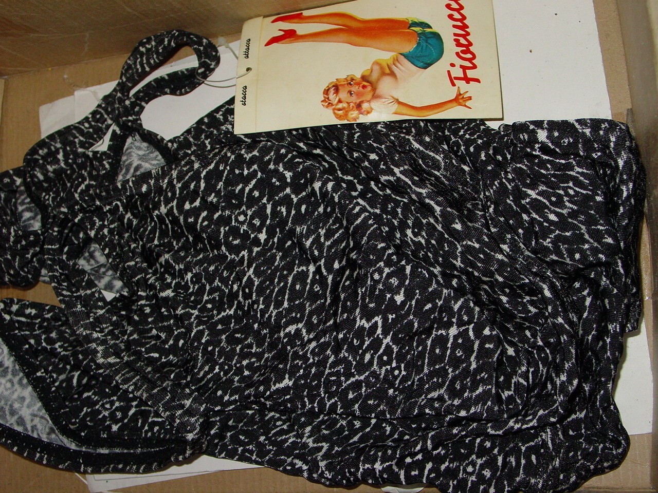 FIORUCCI VINTAGE 1980’s ONE PIECE SWIMSUIT -Black/Whit, NEW OLD STOCK SIZE LARGE