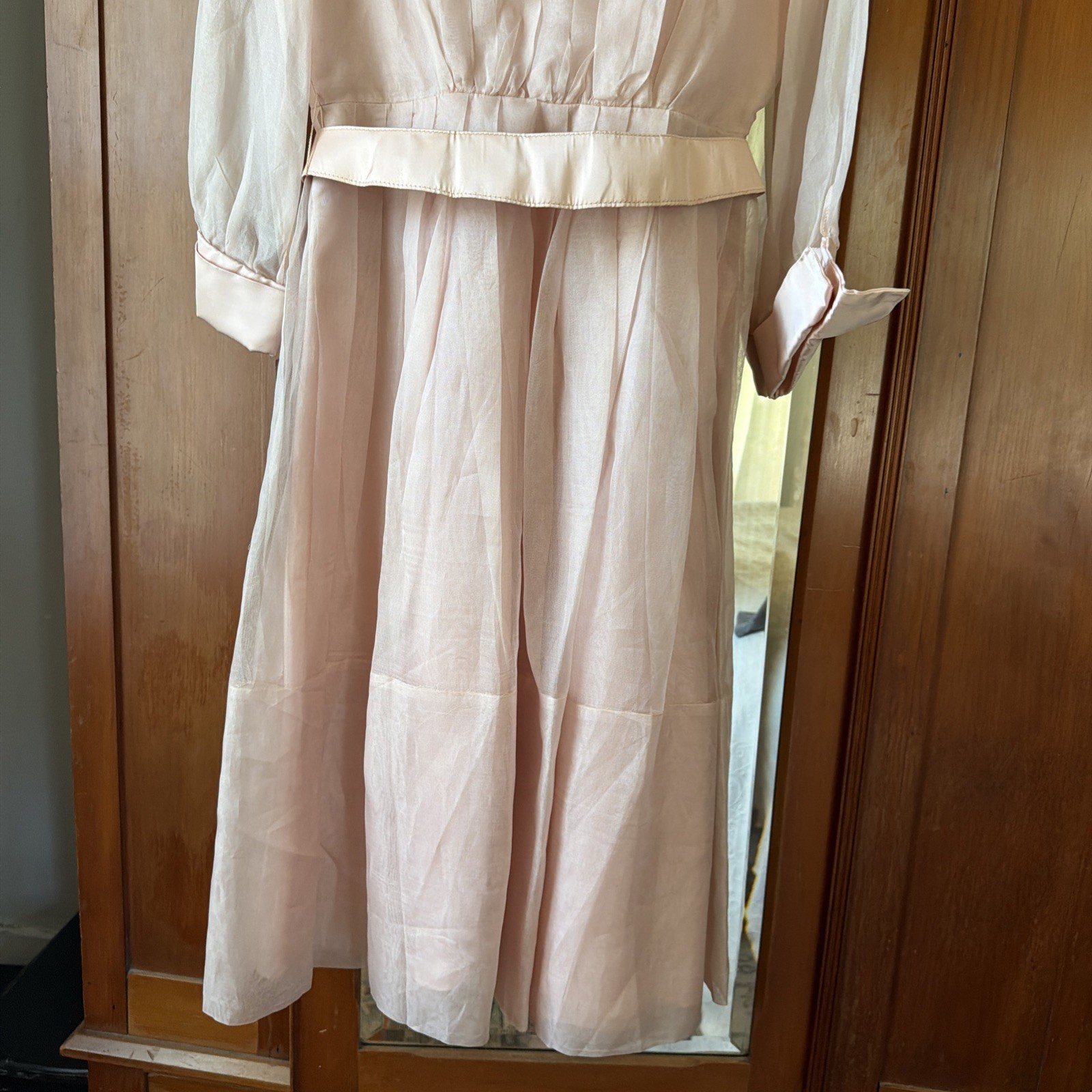 Vintage 1950s Elinor Gay Pink Chiffon Organza Button Up Belted Party Dress