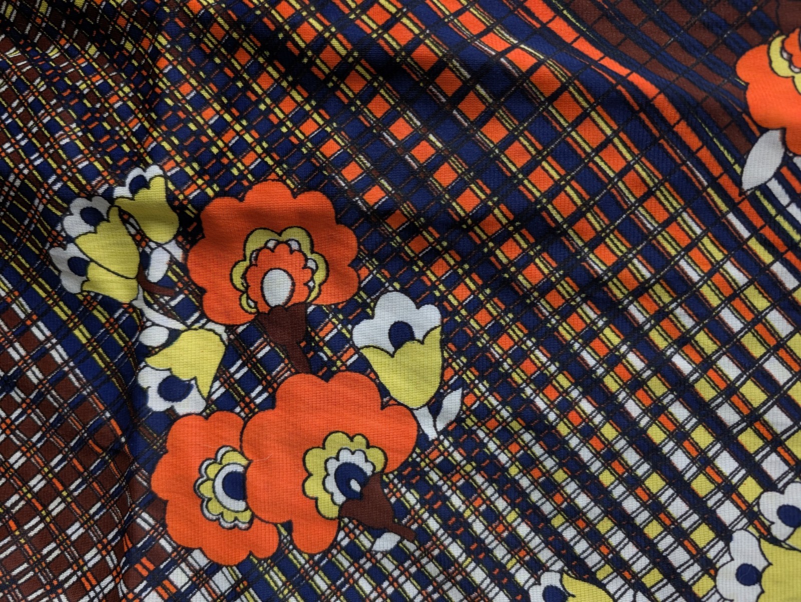 Vintage 1960s Mandarin Collar Maxi Dress Bright Psychedelic Day Glo Hippie S/M