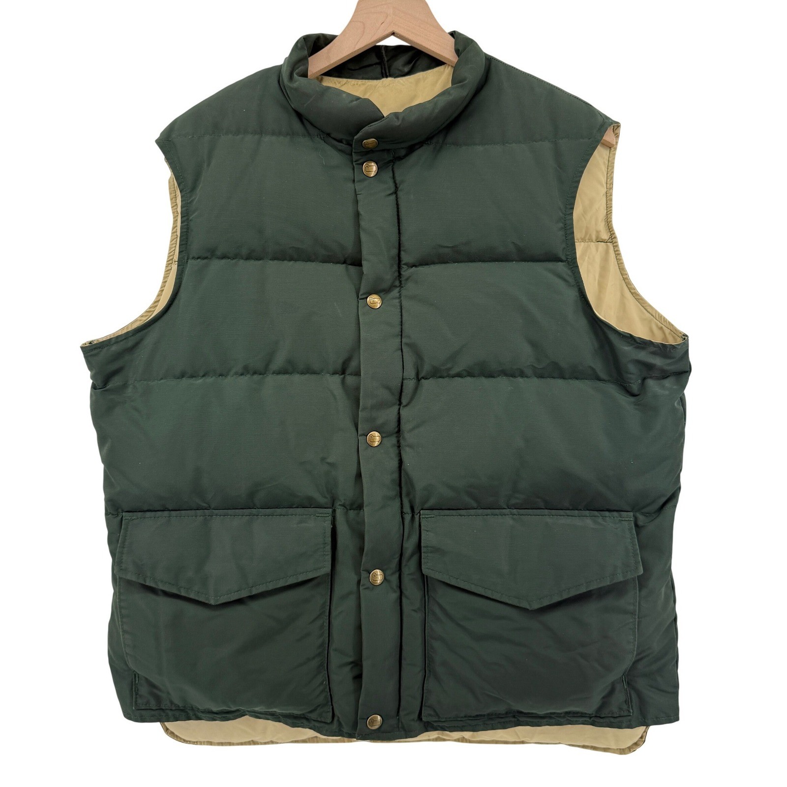 Vtg Woolrich Down Puffer Vest Green Men L USA Made Outdoor 80s Snap Front Pocket