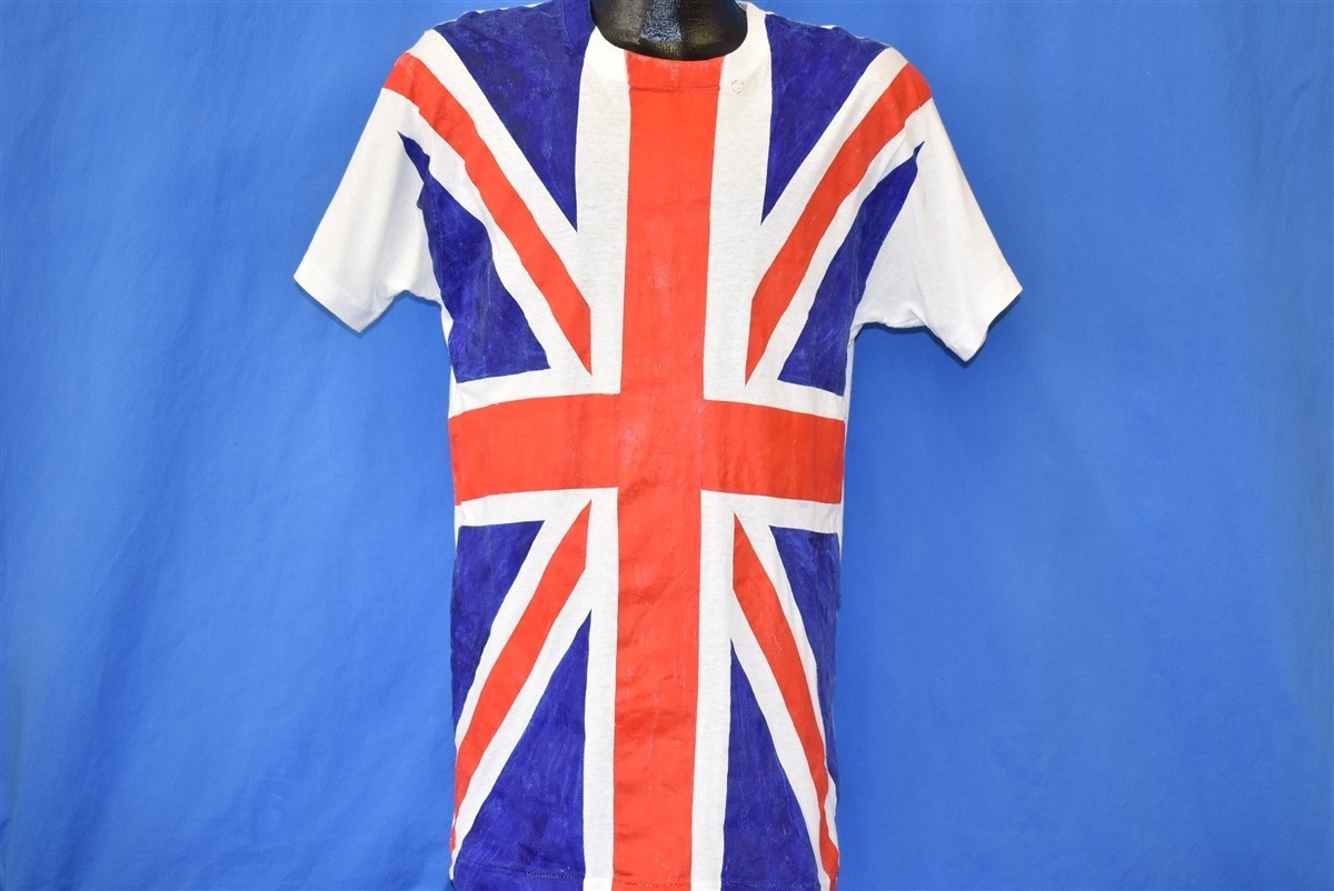 vtg 80s BRITISH FLAG UNITED KINGDOM UK GREAT BRITAIN PAINTED ON t-shirt M MEDIUM