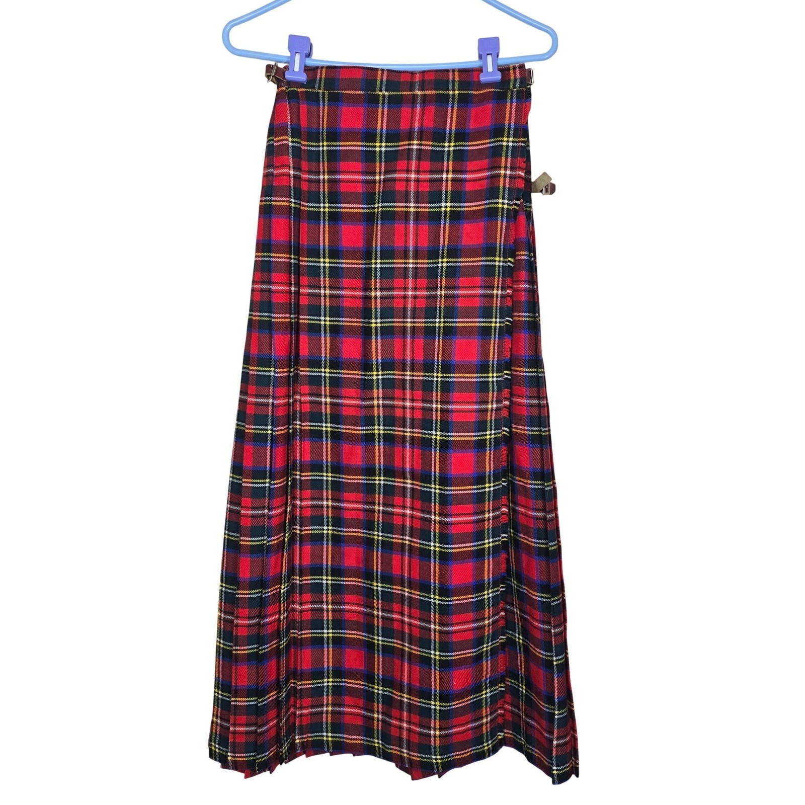 Vintage Sakowitz Plaid Kilt Skirt Red Tartan Pleated Maxi Made in Great Britain