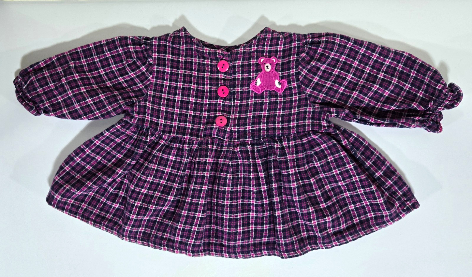 VTG CC Baby Girls Top Size 6-9 Month Puff Sleeves Empire Waist Bear Applique Y2K