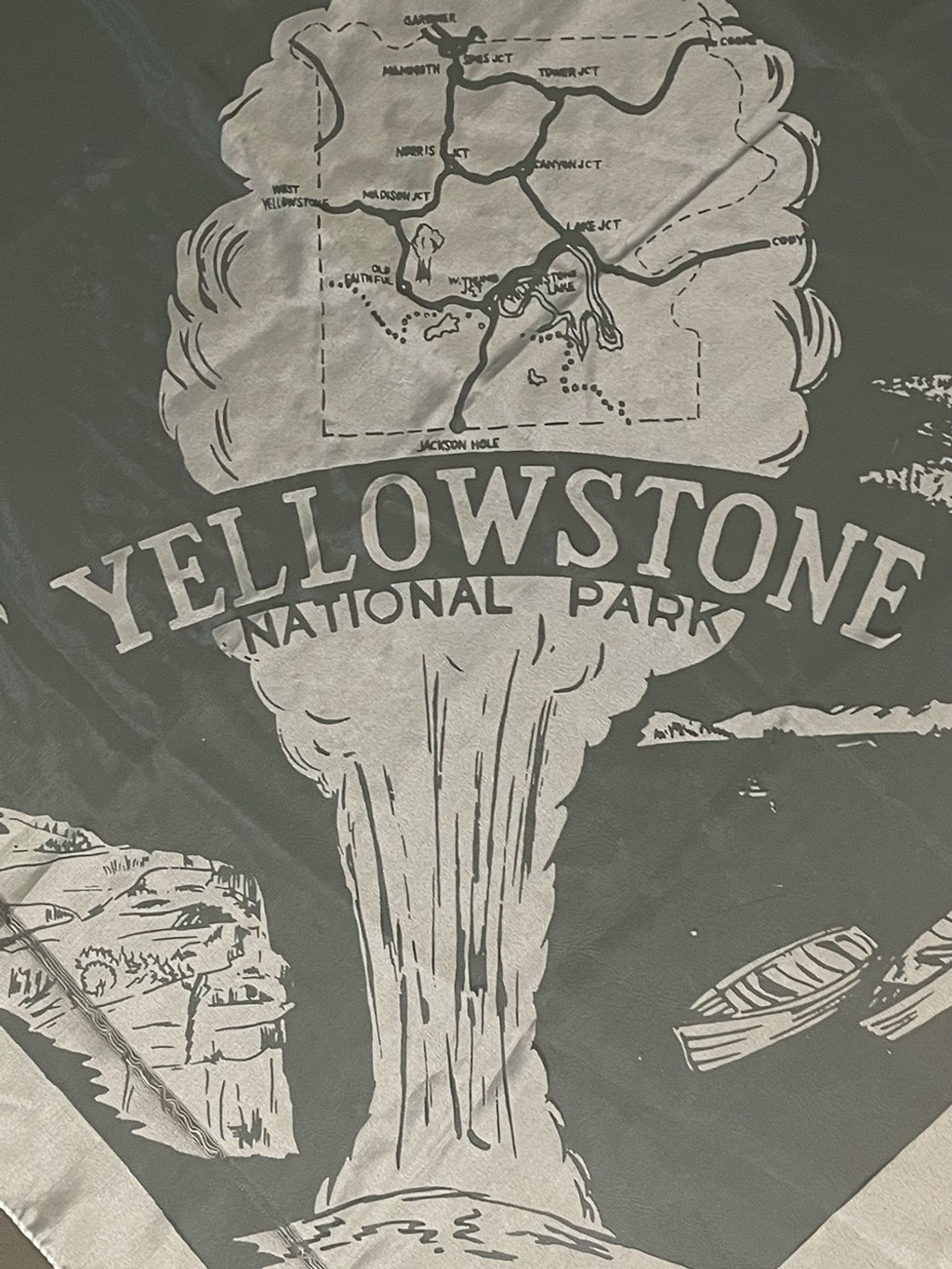 Vintage 50s Yellowstone National Park Souvenir Scarf Blue 28 In Mint Condition