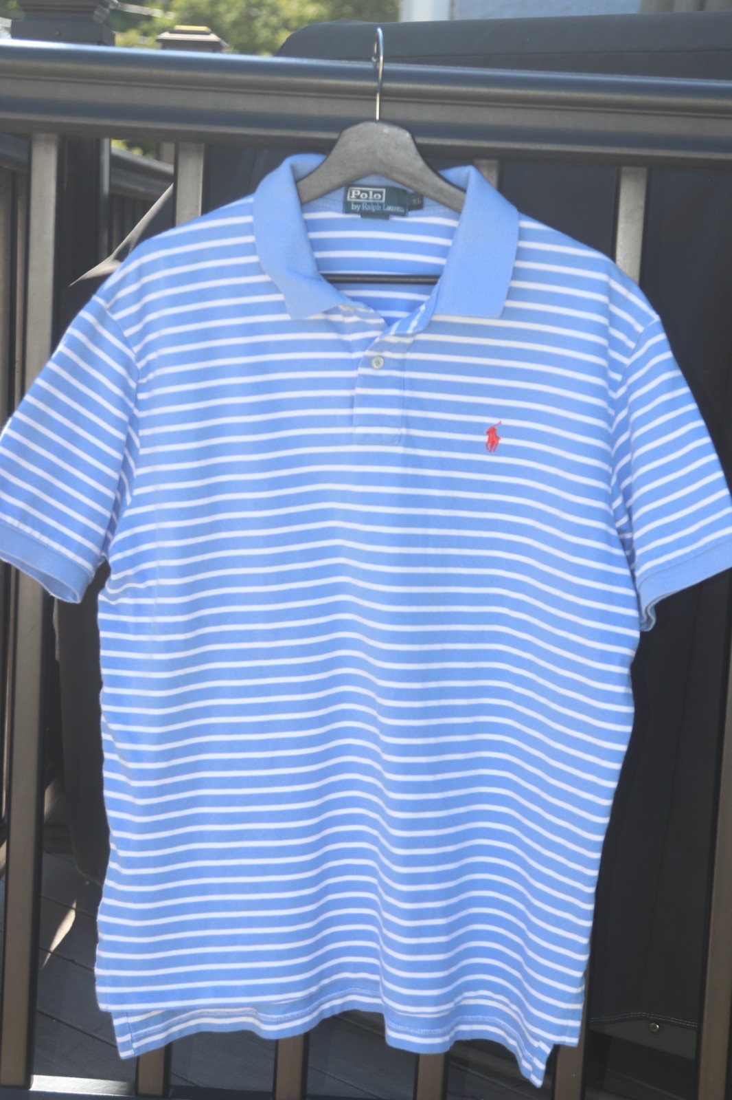 Vintage Polo Ralph Lauren Striped Polo Collared Shirt XL Y2k 90’s Blue Pony Logo