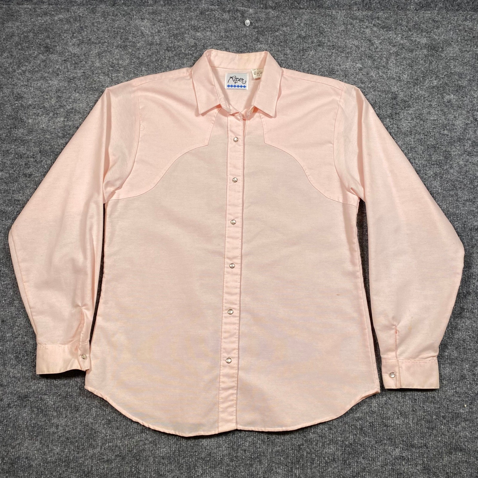Vintage Roper Pink Pearl Snap Western Shirt Women Size 14 Curved Yoke Made USA