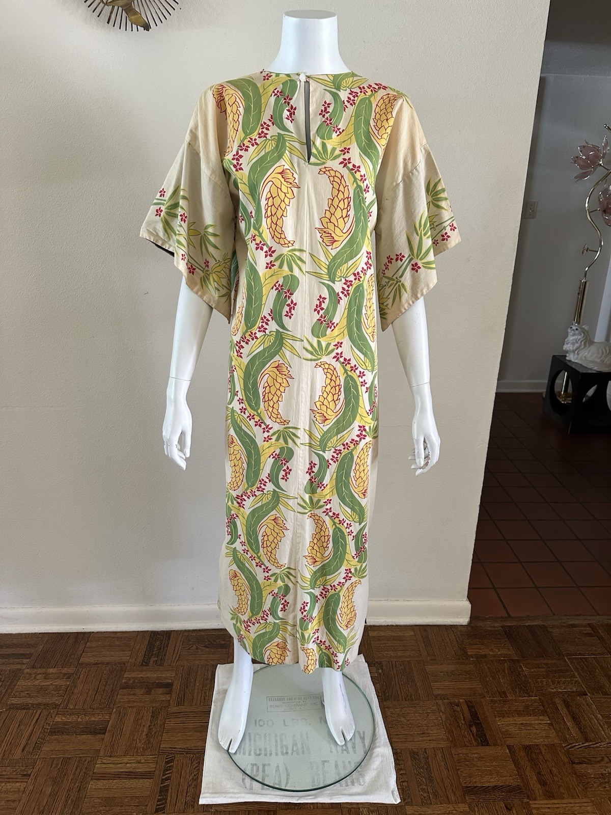 50s Nani of Hawaii Honolulu Pake Muu Dress Tropical Bamboo Tiki Resort Luau VTG