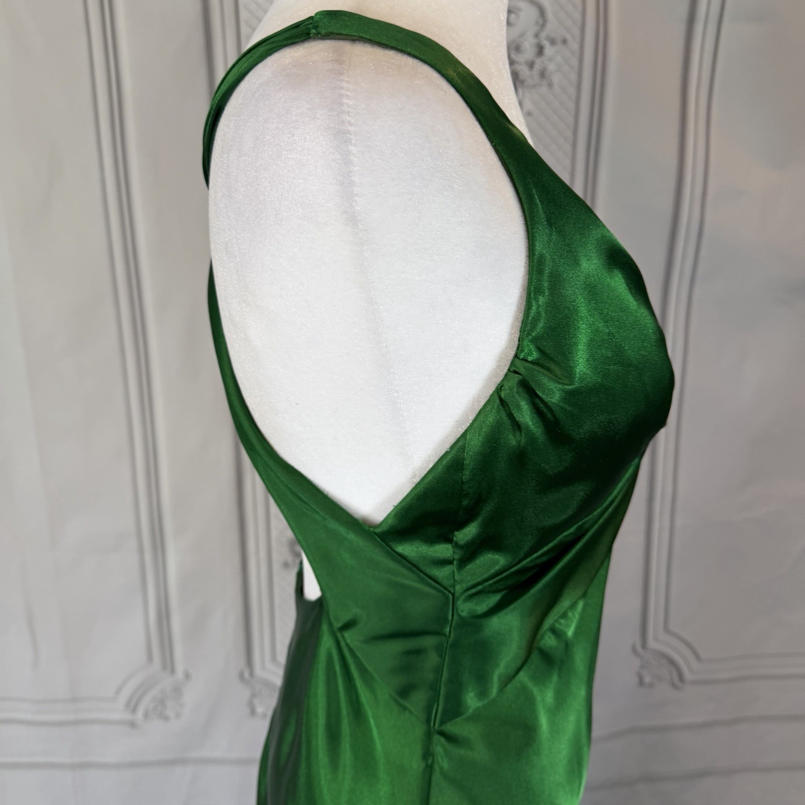 Vintage Faviana Emeral Green Open Back Formal Dress Size 7/8 Made USA Prom 90’s
