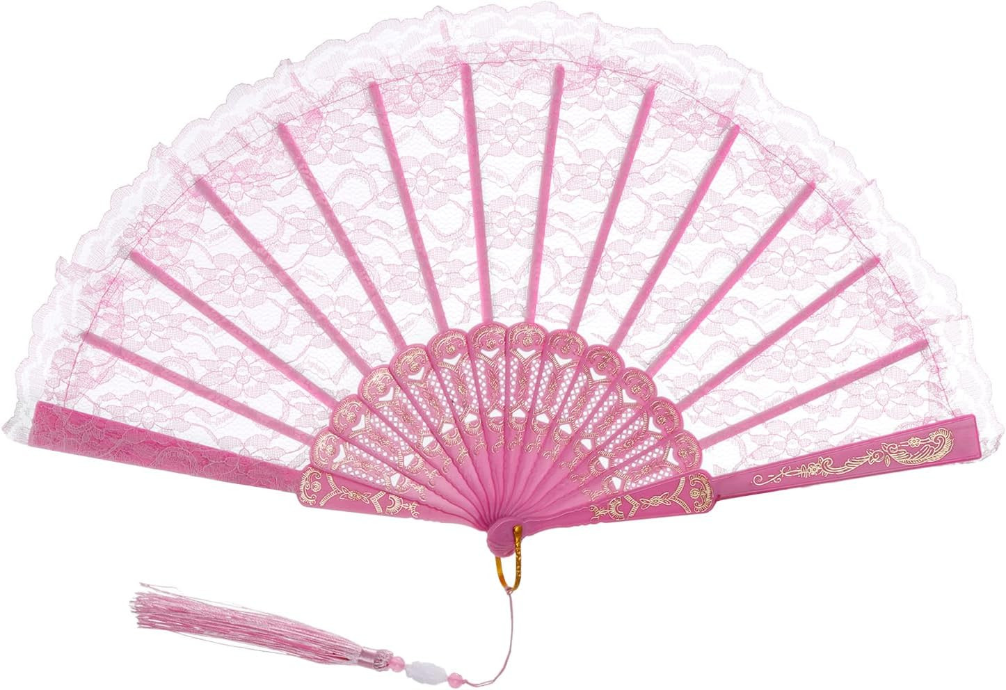 Lace Handheld Folding Fan Embroidered Flower Bridal Hand Fan Chinese Japanese Vi