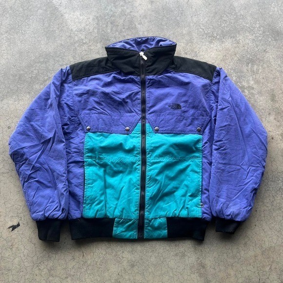 Vintage 80s The North Face purple blue and black zip up puffer jacket