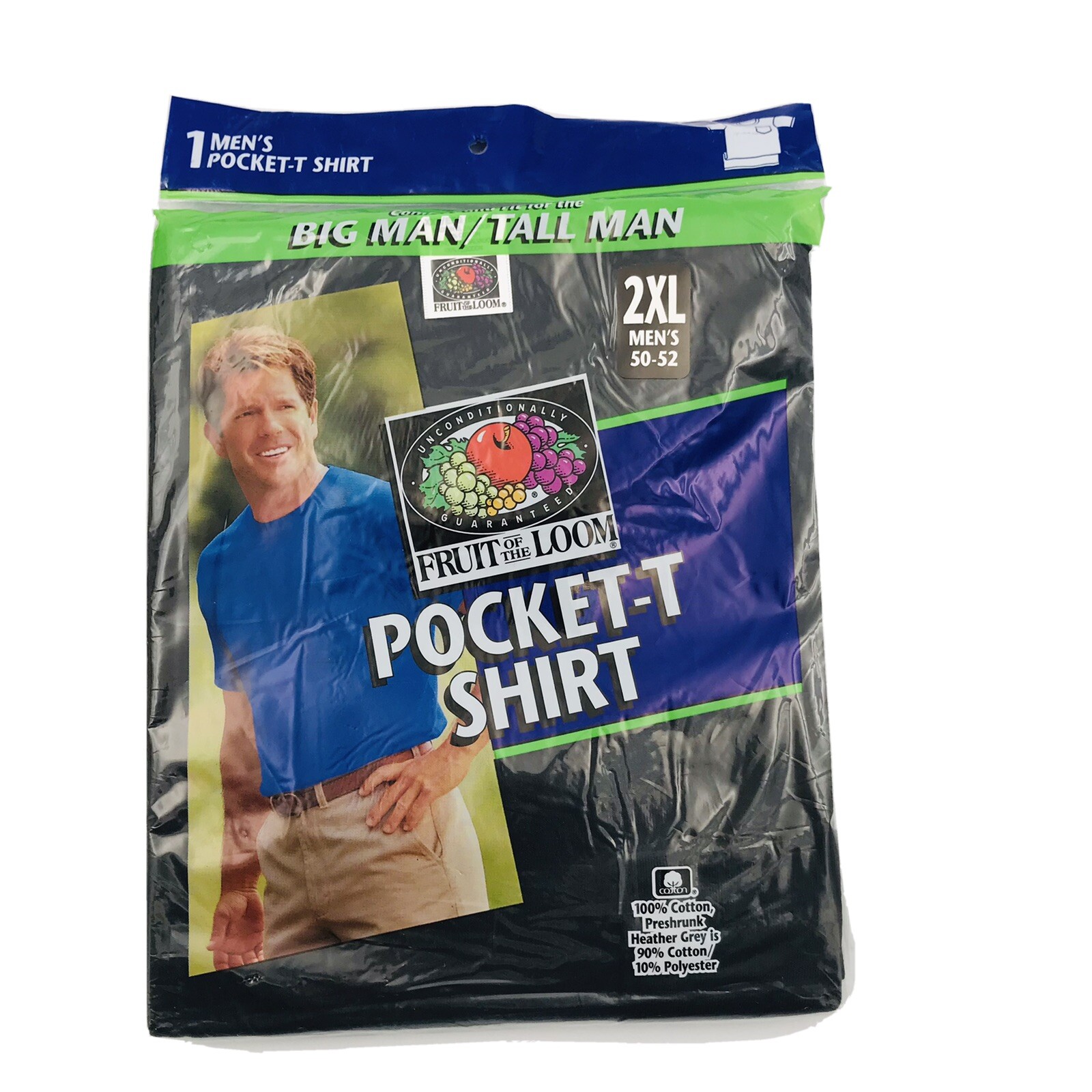 1998 Vintage Fruit Of The Loom One (1) Black Pocket T-Shirt 2XL 50-52 New NOS