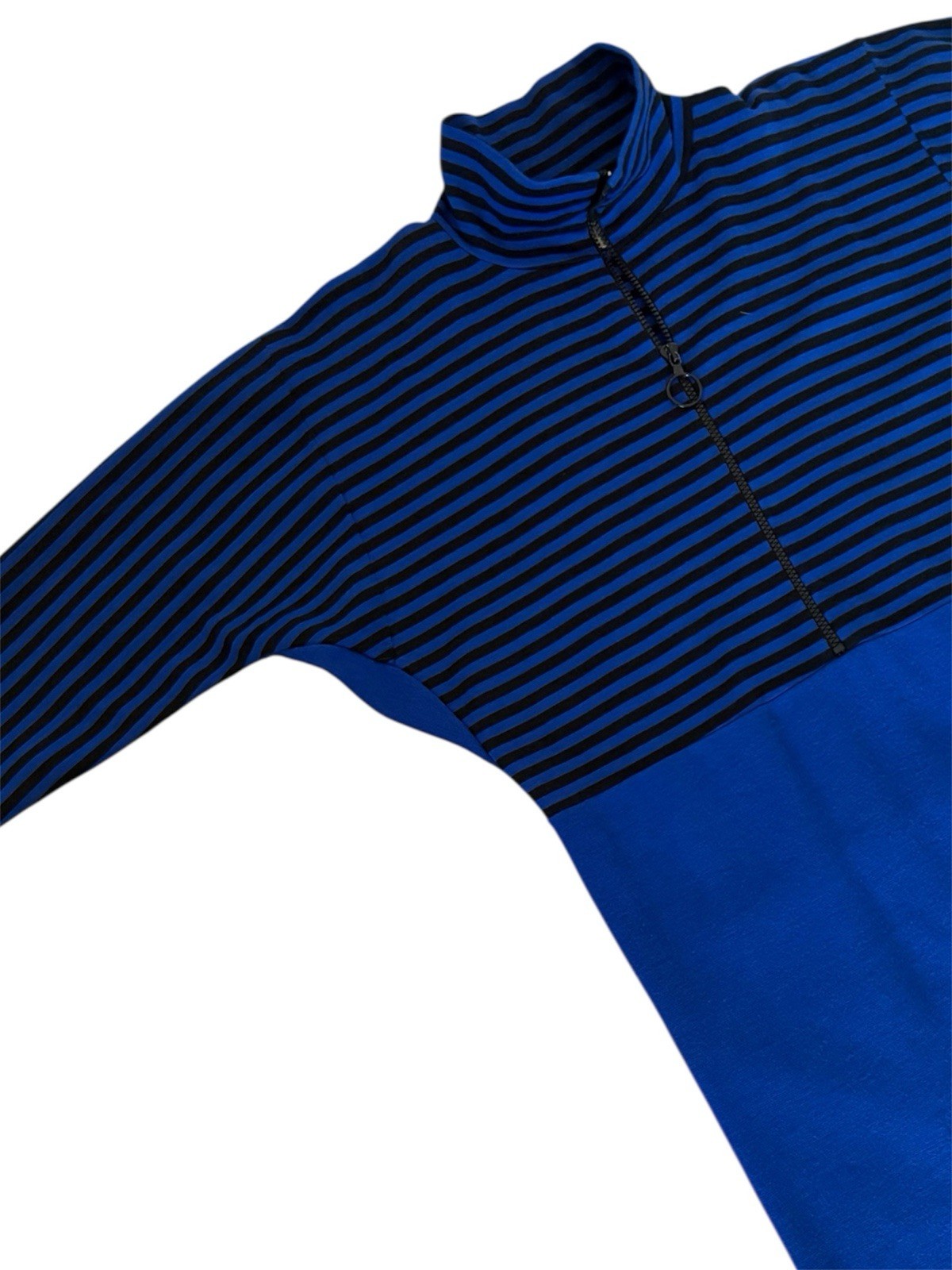 Vintage 80’s FIORUCCI Blue Black Striped Batwing Dress Wool Blend Sz L