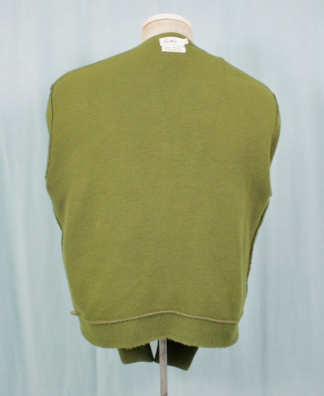 VTG Men’s 50s 60s Green & Brown Acrylic & Suede Cardigan Sz L 1950s1960s Sweater