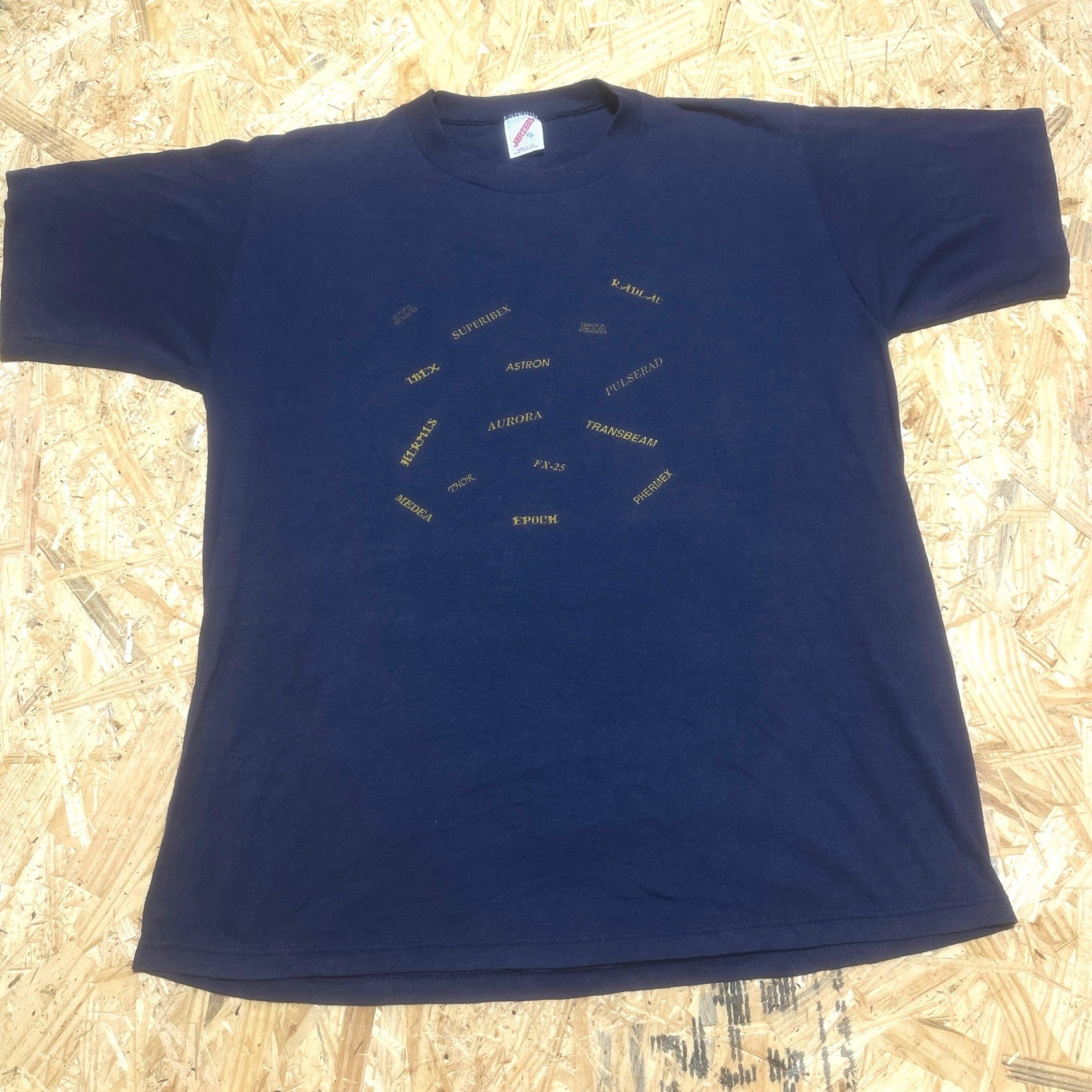 Vintage 90s Jerzees Tech Graphic Tee XL Navy Blue USA Made Single Stitch Cotton