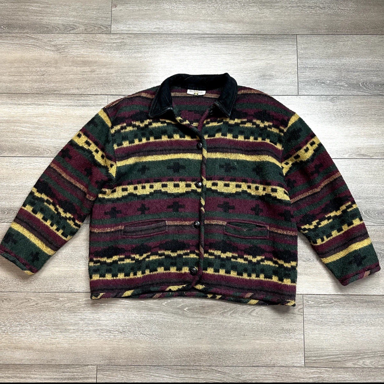 Vintage Aztec Western Wool Blend Jacket Size M/L Tall Made In Canada Le Chateau