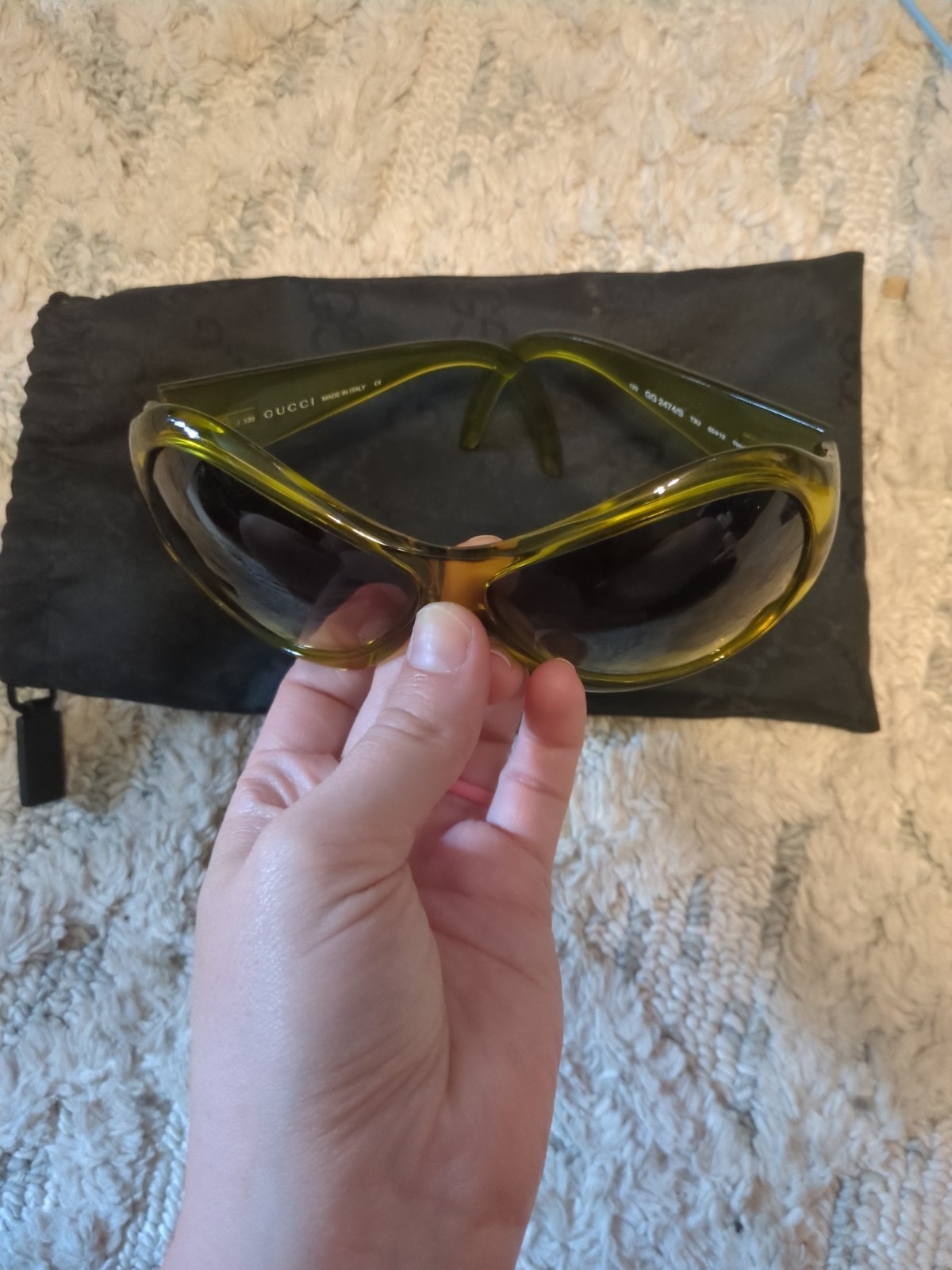 Vintage GUCCI Oval Sunglasses Yellow Frame Gray Lens GG2474/S