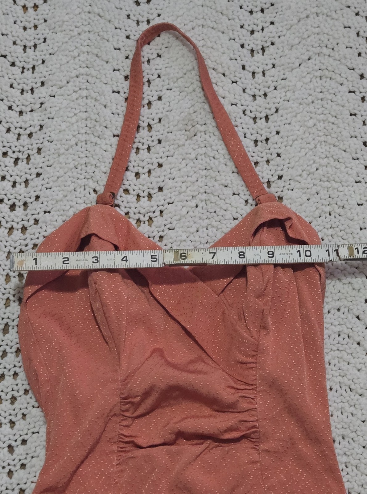 Vintage 1950s JANTZEN VAMP Women Pin Up Swim Suit Ruched Boning Sz 12 Coral Dots