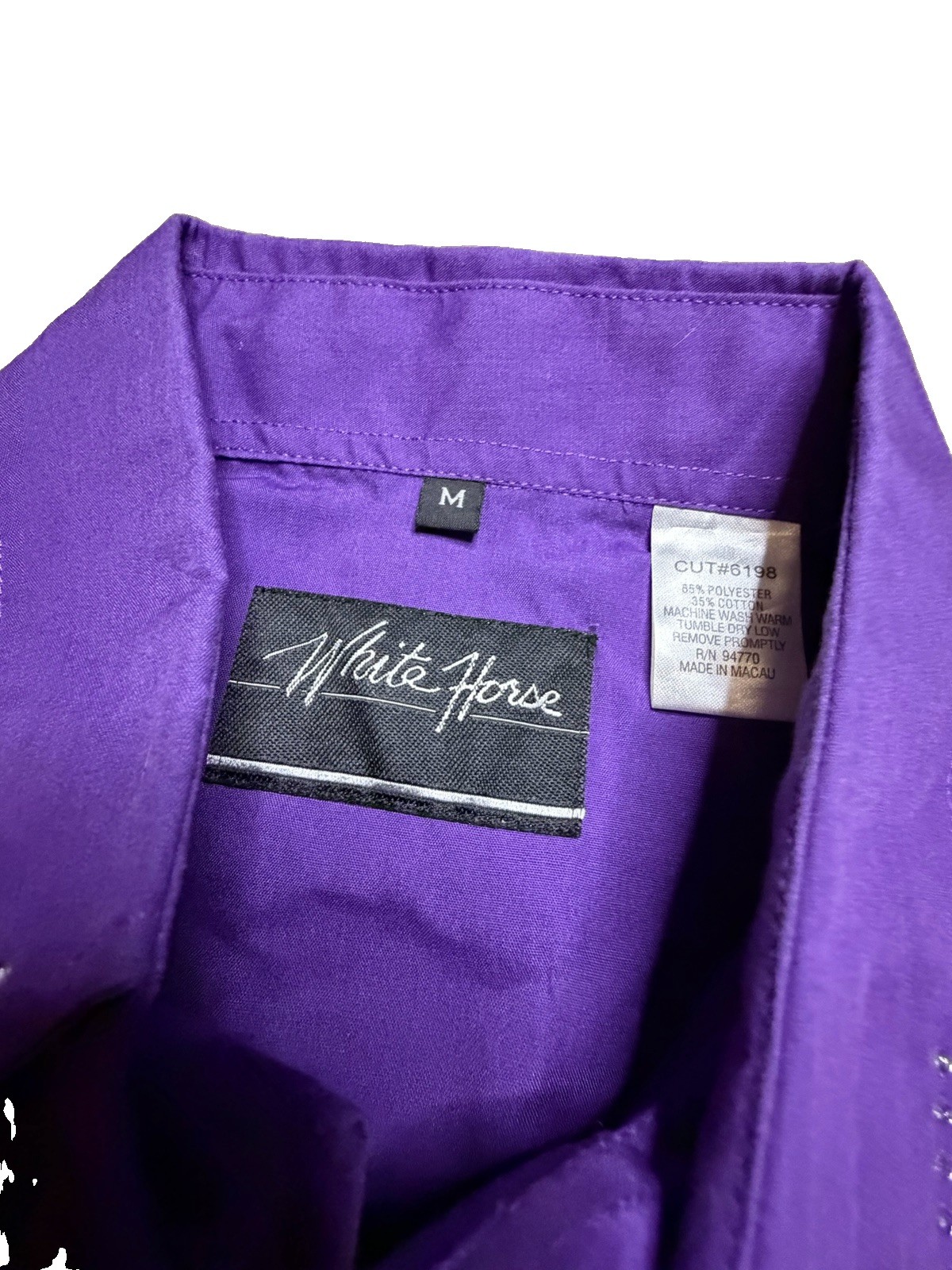 Vintage White Horse Purple Rhinestone Western Pearl Snap Shirt Womens M Cowgirl