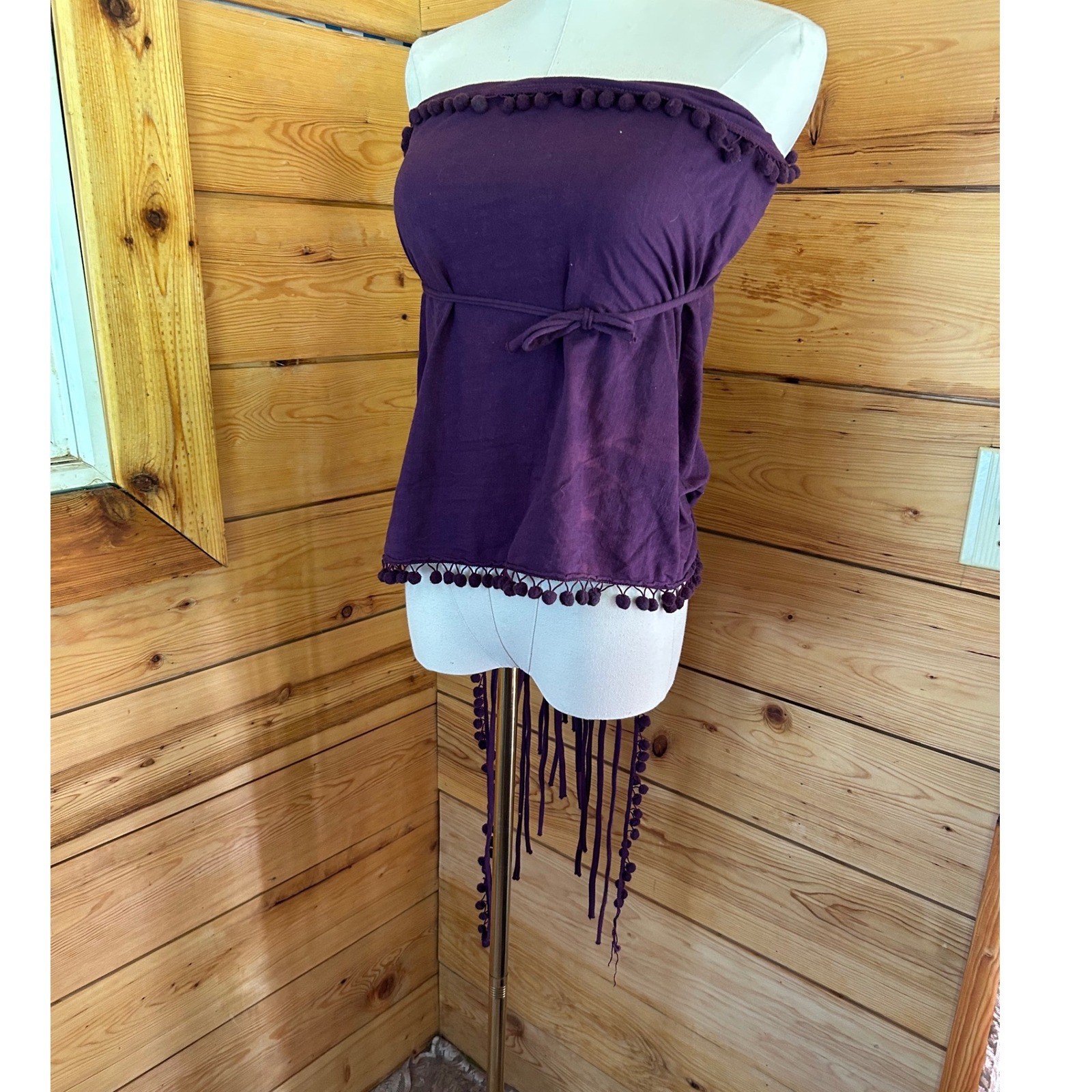 Vintage Purple Convertible Multiway Wrap Top Skirt Scarf Boho Pom Pom Fringe Fes