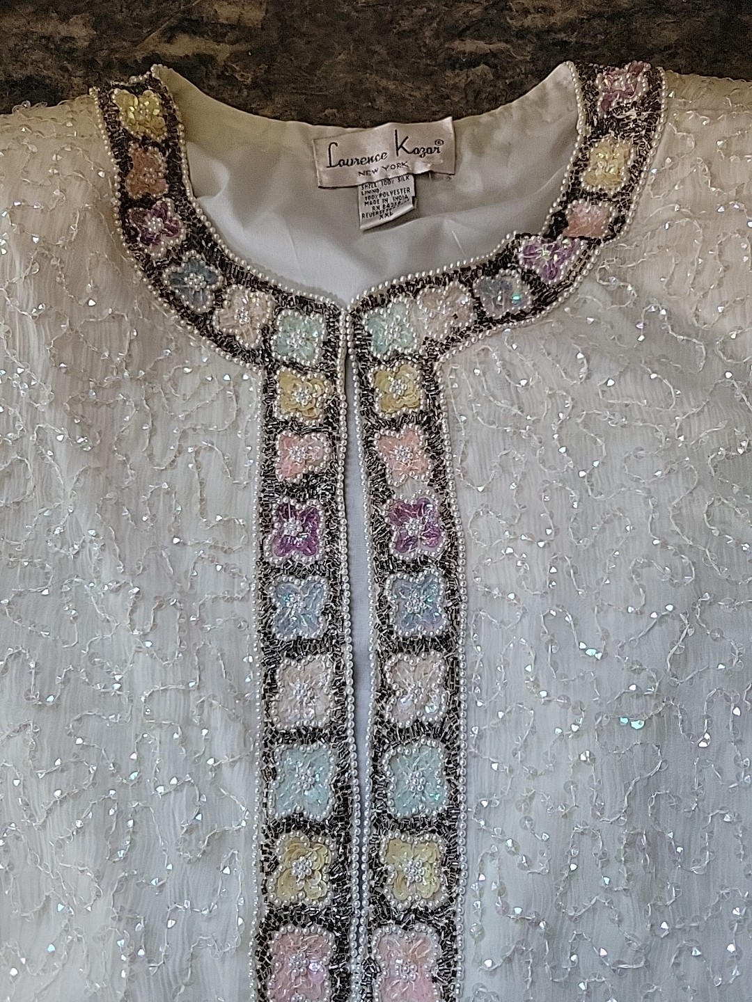 STUNNING Lawrence Kazar Beaded Top 2XL Beaded Flowers