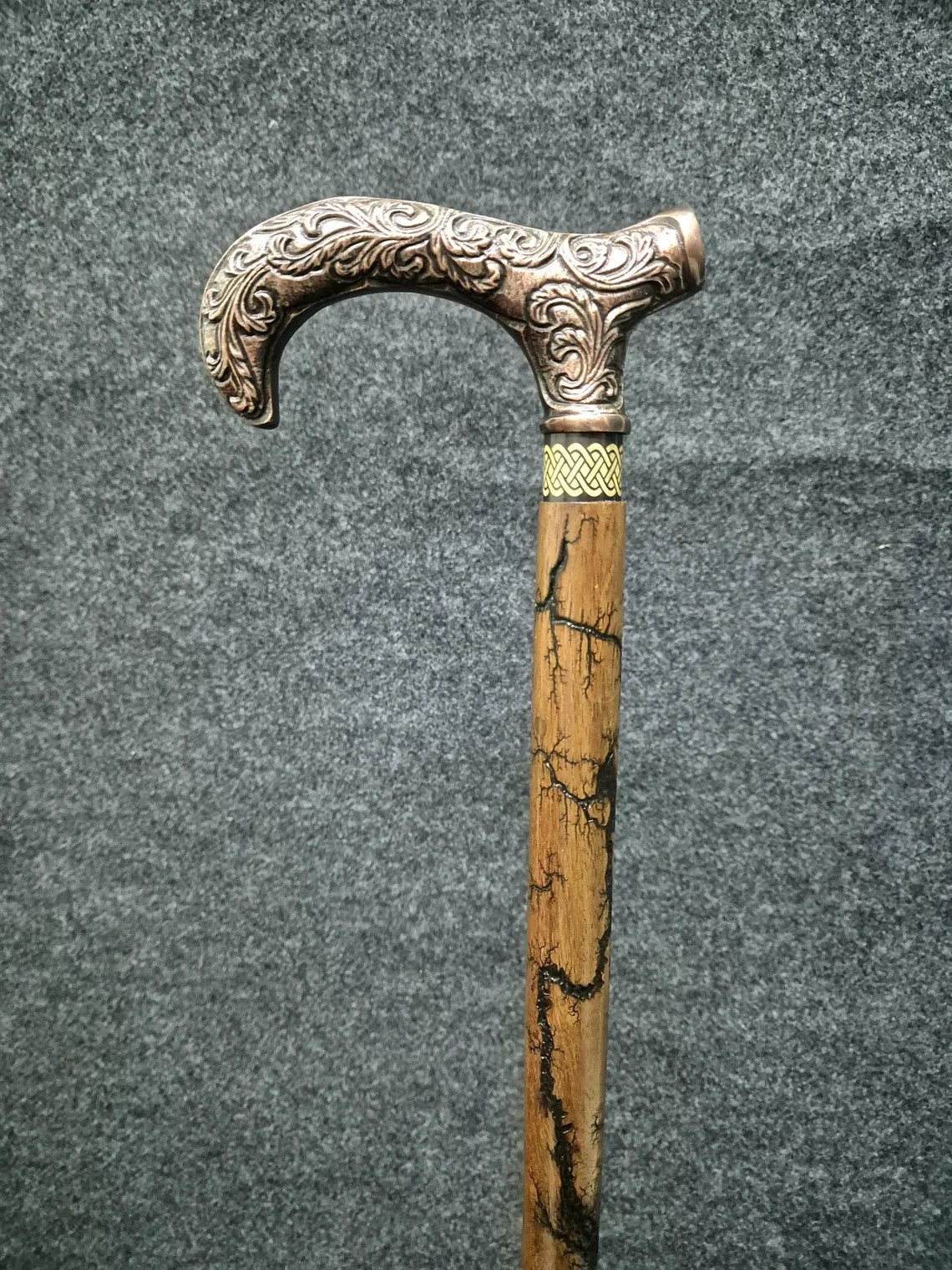 Antique Copper Finish Brass Handle Wooden Walking Cane – Victorian Style