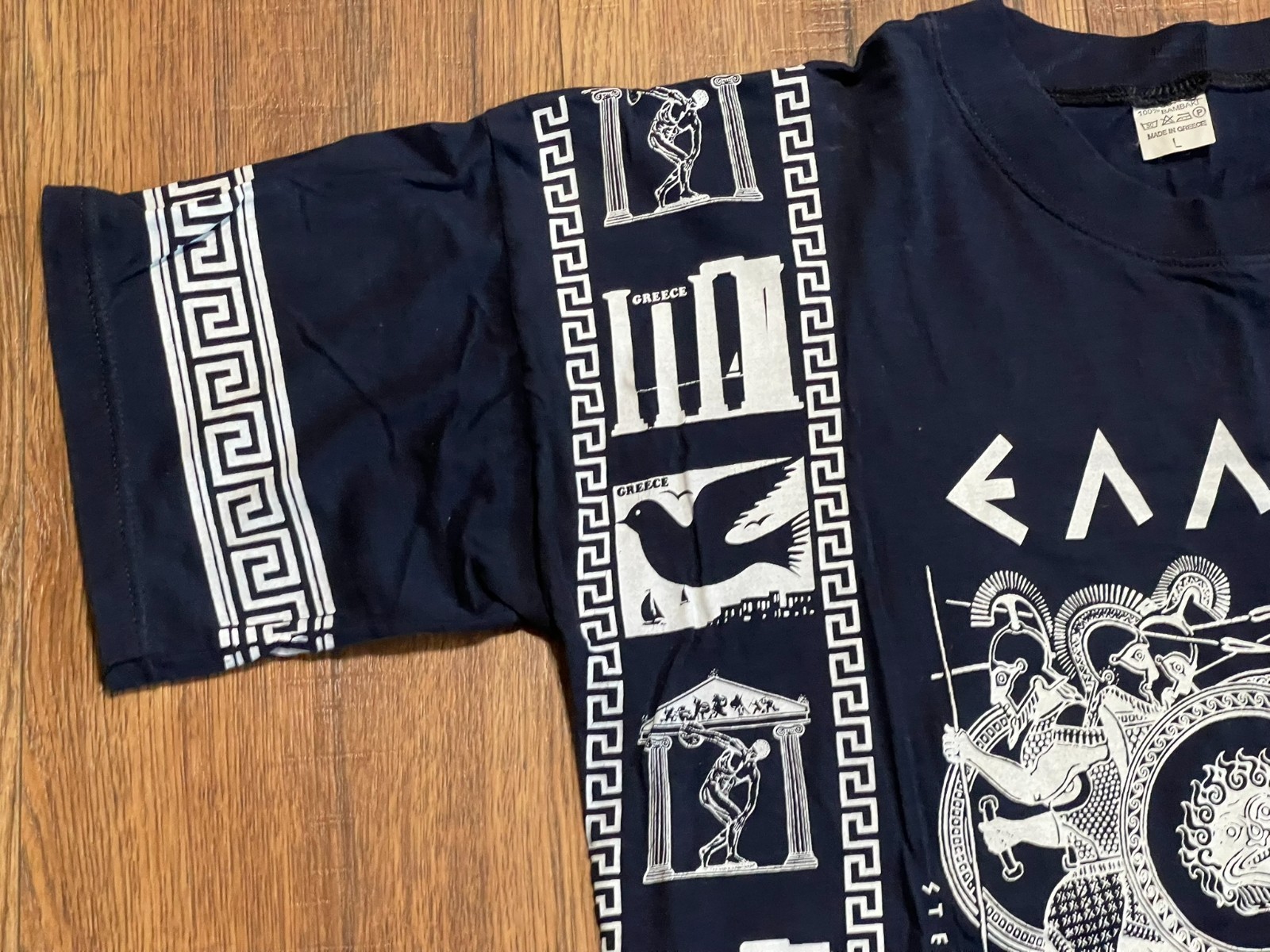 Men’s Large Greek Mythology All Over Print Navy T Shirt Tourist Travel