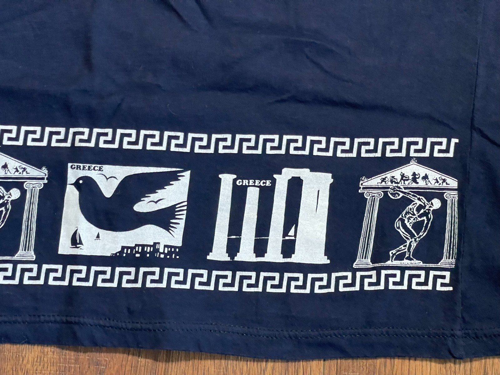 Men’s Large Greek Mythology All Over Print Navy T Shirt Tourist Travel