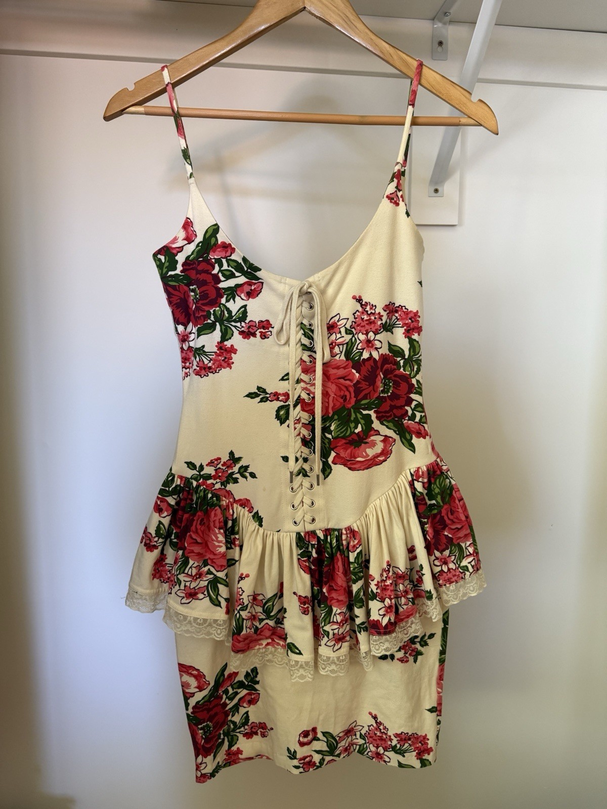 Vintage Betsy Johnson Floral Corset Dress With Tie Up Front medium