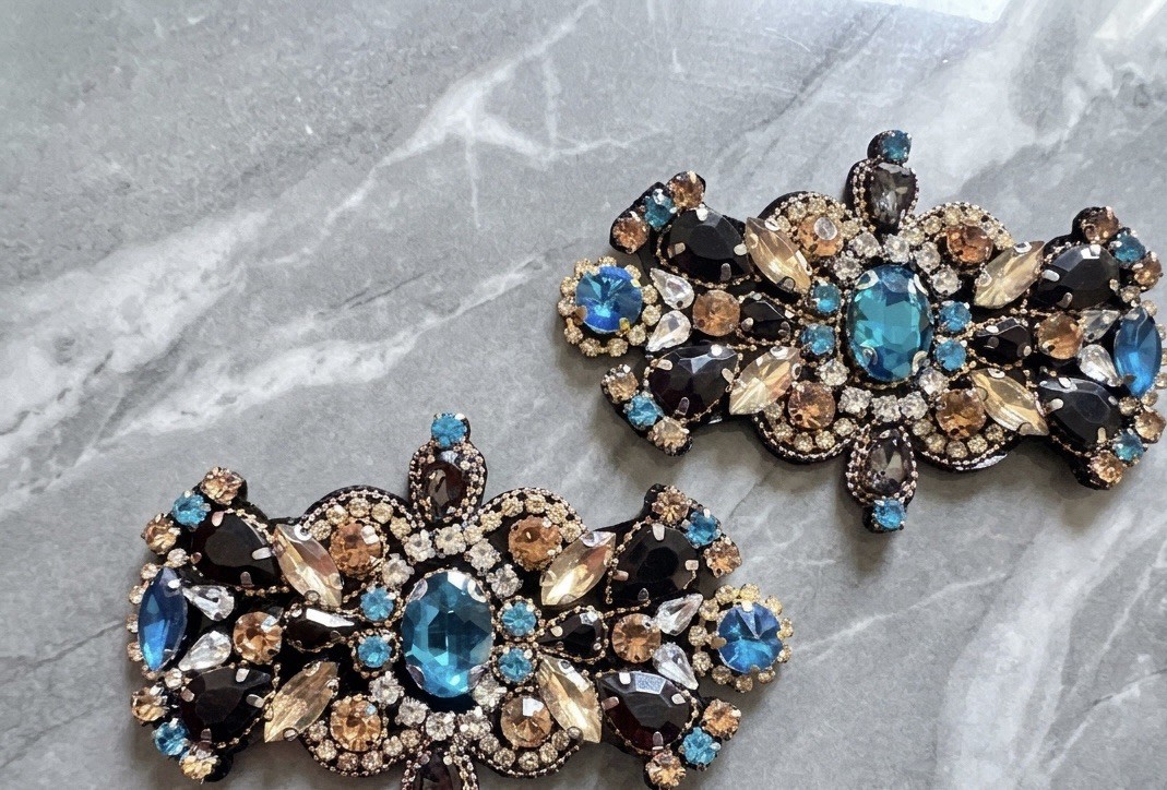 Champagne Blue Handmade Rhinestone Wedding Bridal Shoe Clips Decoration