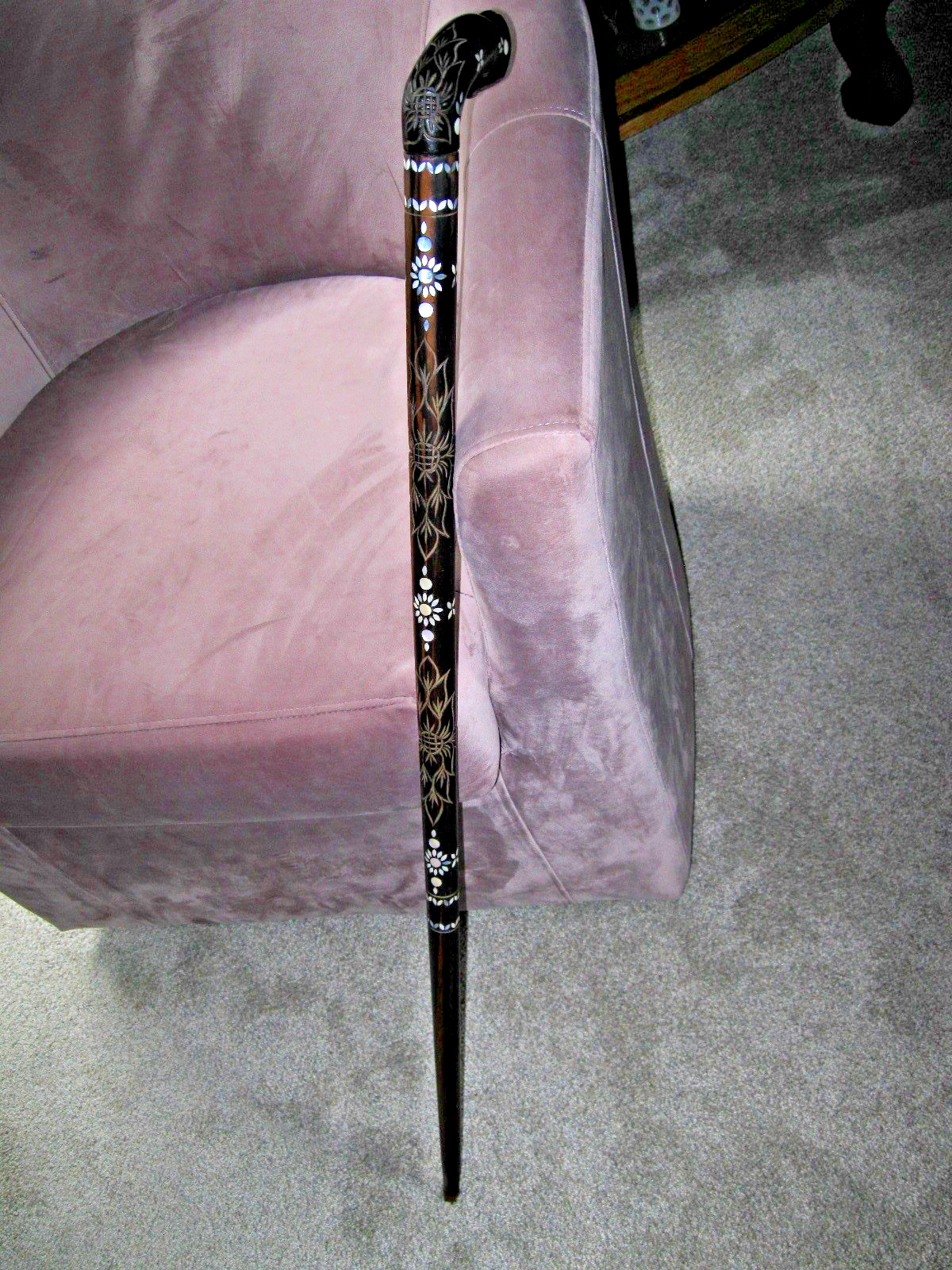 Antique Walking Cane MOP Inlay Hardwood/Ebony Anglo-Indian Vizagapatam 36.5” Gem