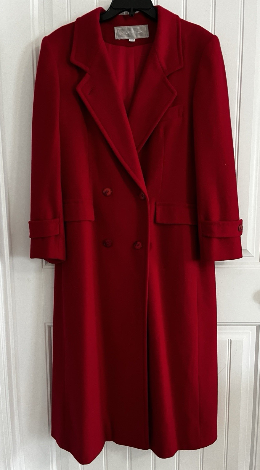 VTG Evan Picone Long 100% Wool Double Breasted Coat Women’s Medium Bright Red