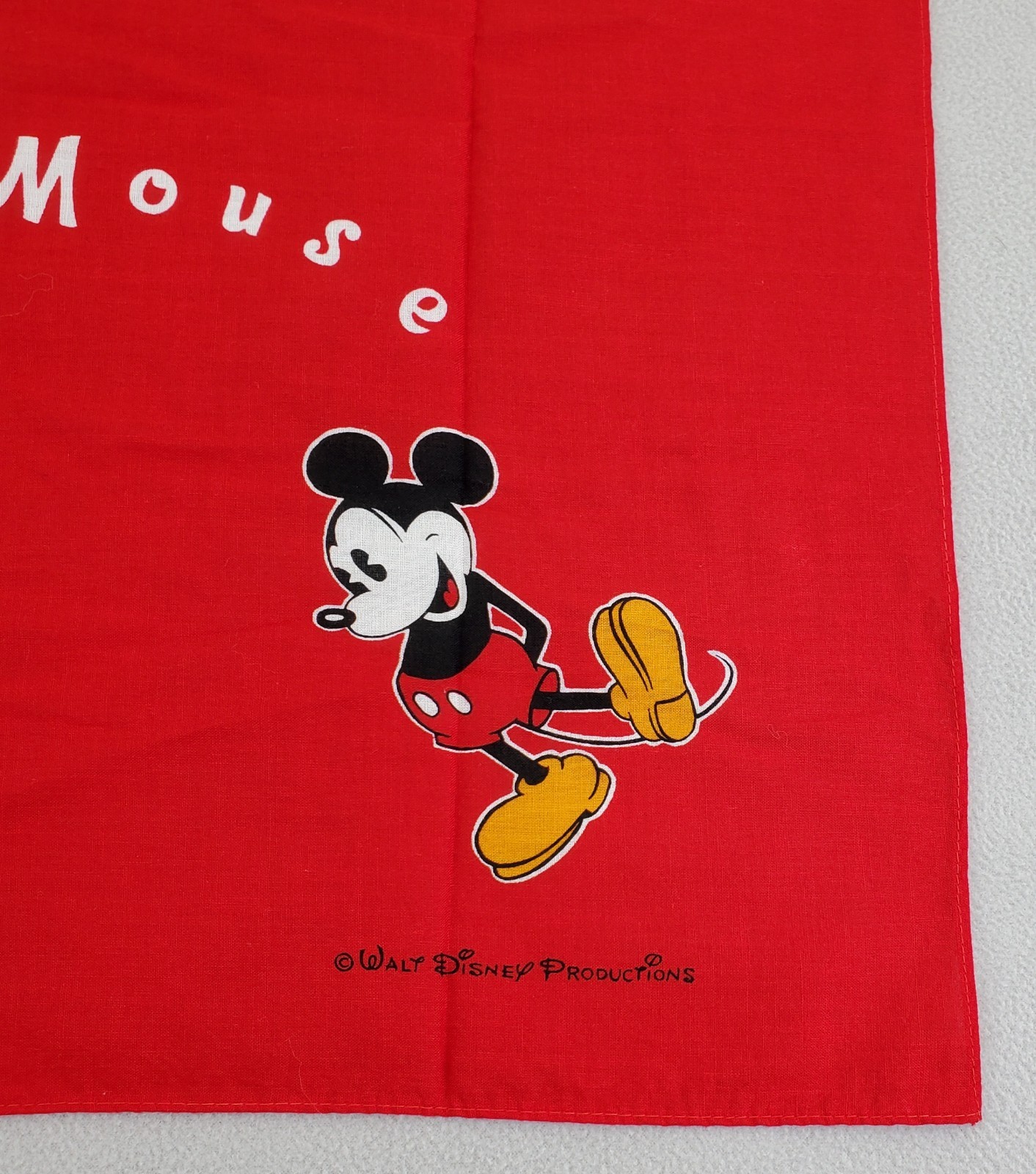 VTG Disney Mickey Mouse Bandana Handkerchief 20in Square Red Cotton NOS