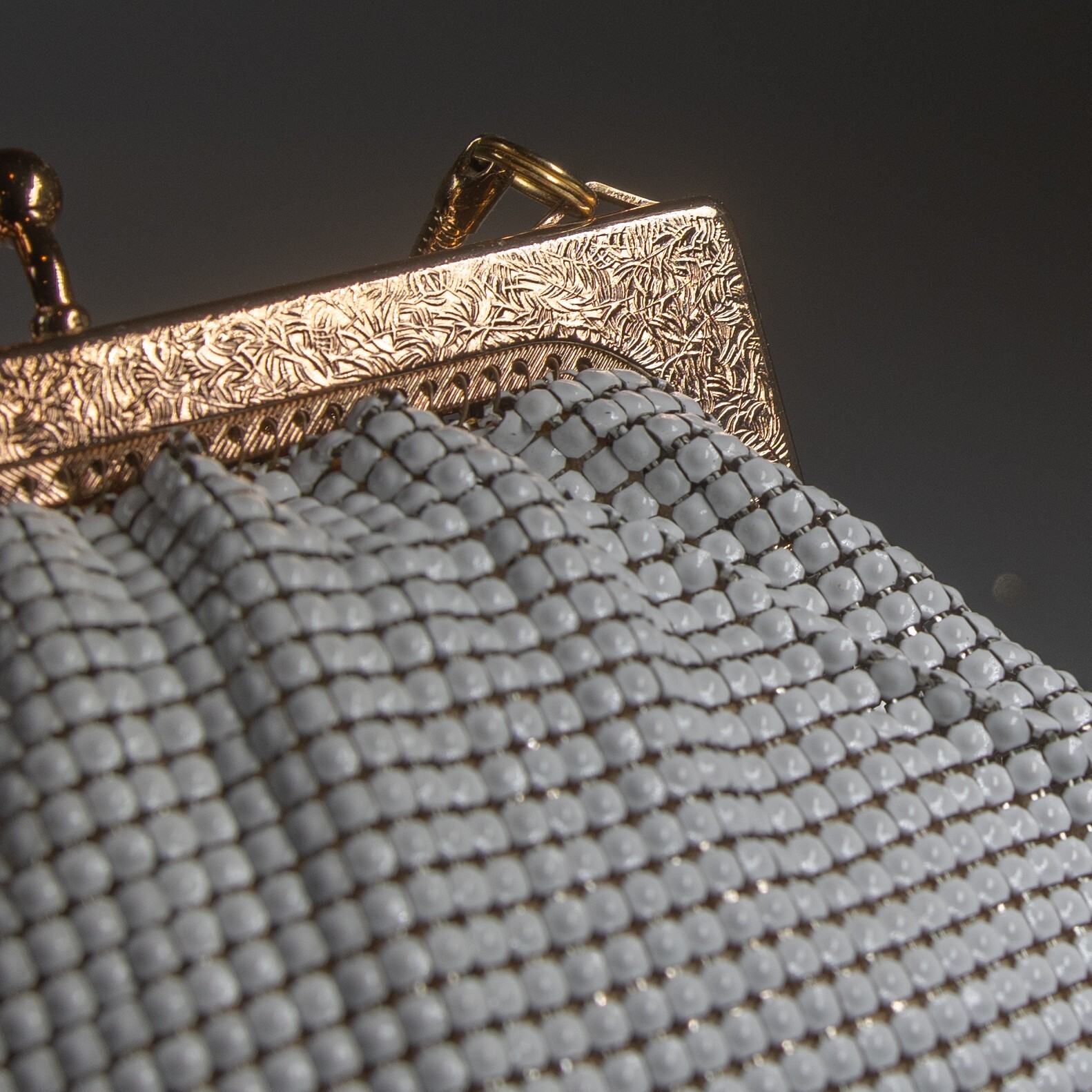 Vintage GLOMESH white and gold small evening bag – in original box