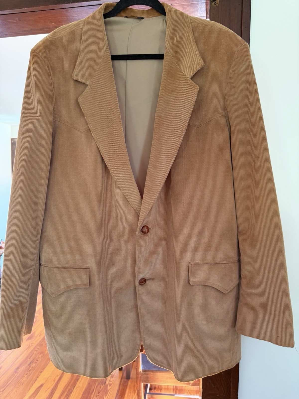 Vintage Pioneer Wear Corduroy Western Blazer Sport Coat 48L USA Tan Elbow Patch