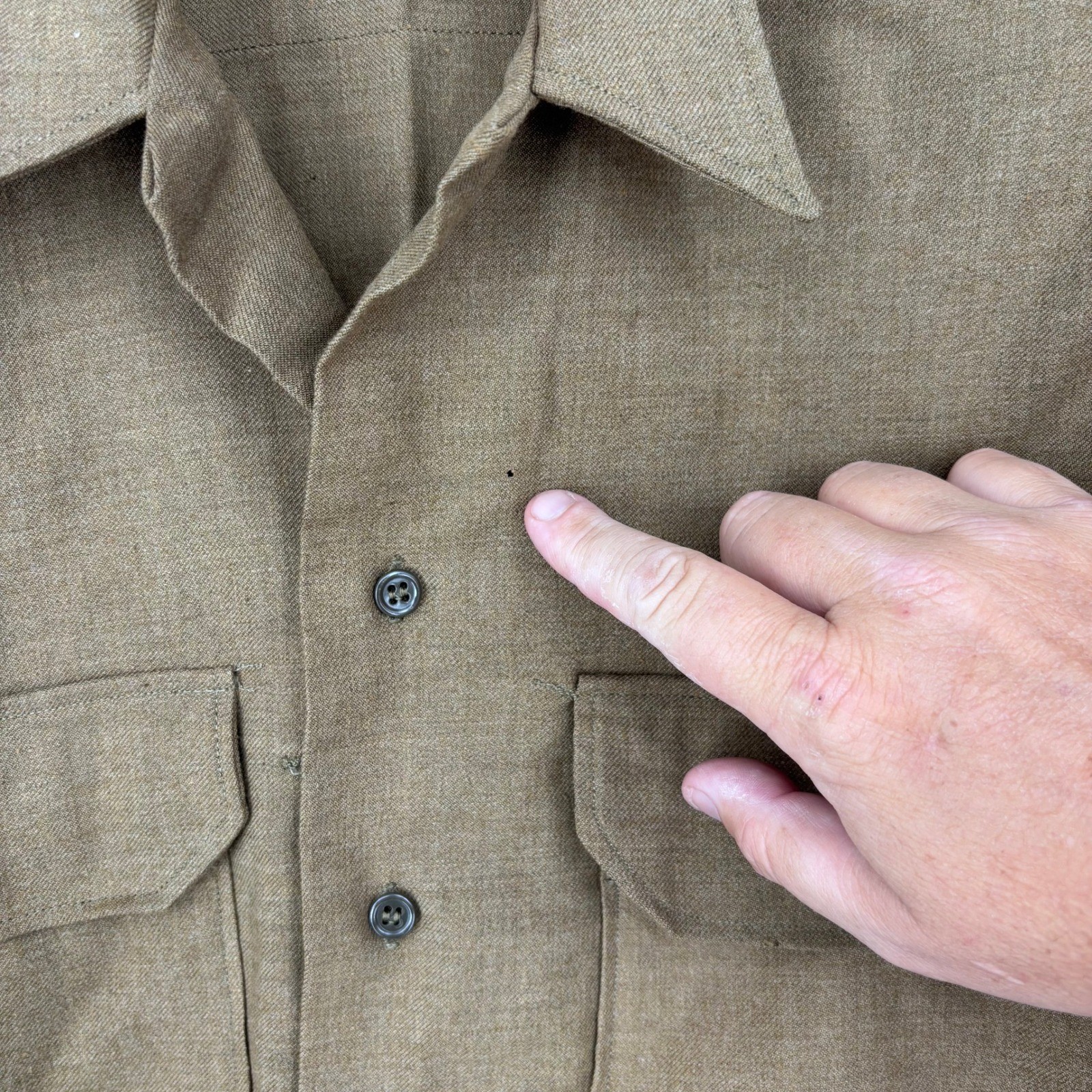 VTG 40s WWII M37 Wool Military Field Shirt Mens 15-33 Brown 1945 *FLAWS