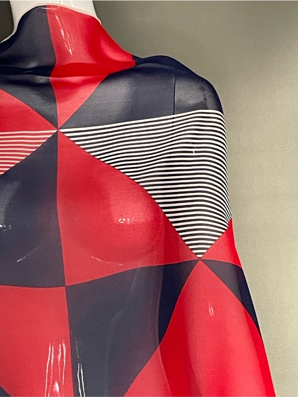 Vintage Yves Saint Laurent Red White Blue Sheer Silk Scarf 30 In Exc Condition