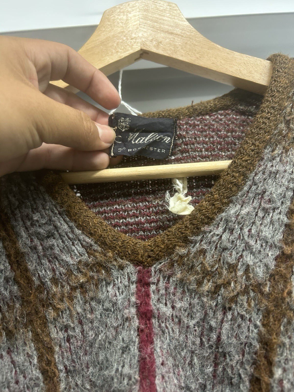Vintage 50’s/60’sKurt Cobain Mohair Style Cardigan Brown V Neck Sweater Men’s L