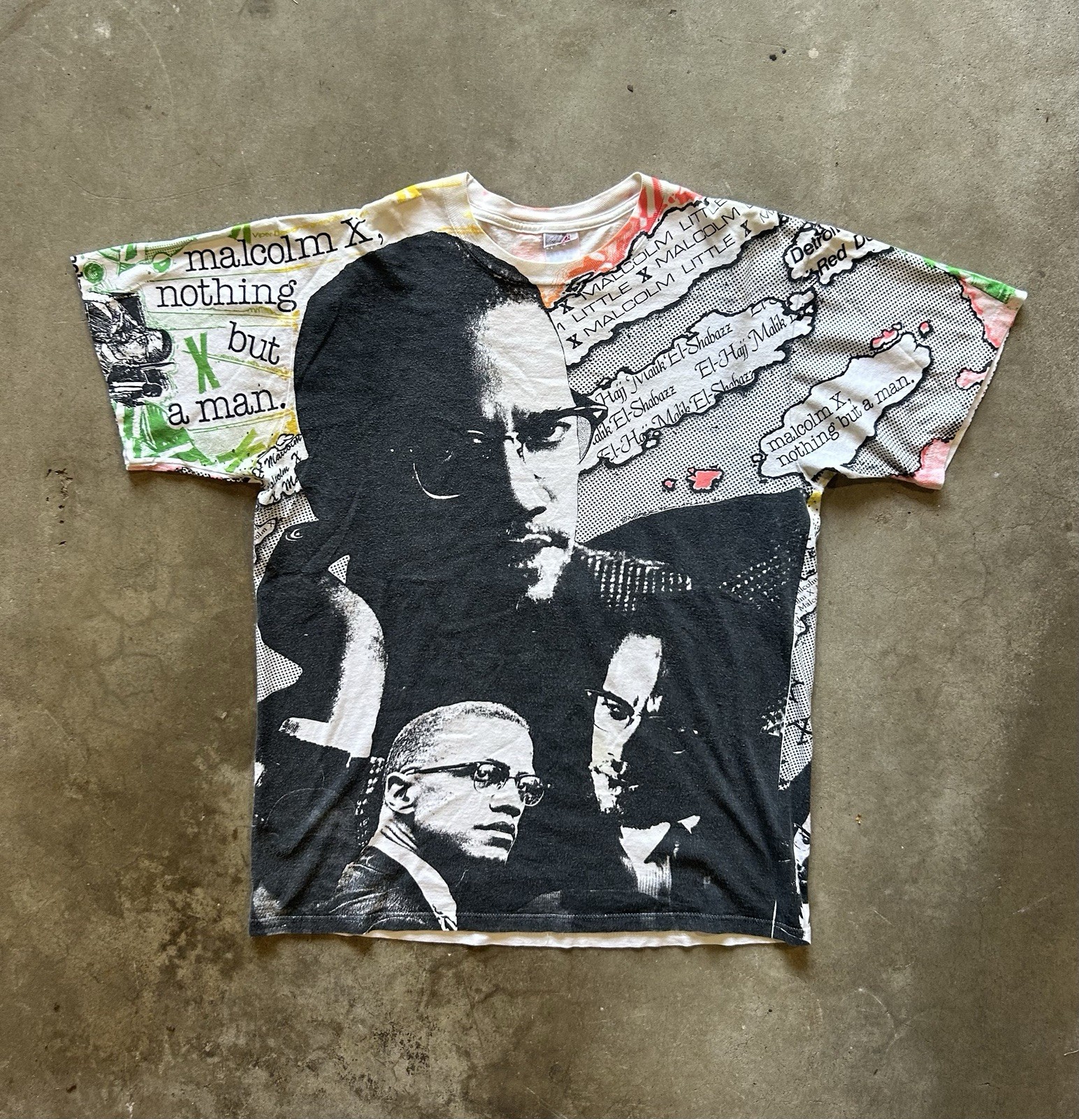 Vintage Malcolm X All Over Print T Shirt USA Rap Tee Hip Hop 90s XL