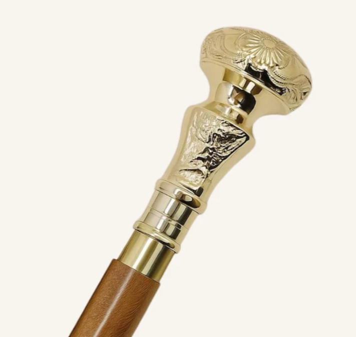 38″ Brass Knob Handle Walking Cane Hardwood Stick Vintage Gift Collectible Decor