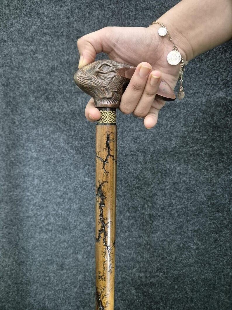 Antoique Copper Finish Aluminum Rabbit Victorian Wooden Walking Stick Cane
